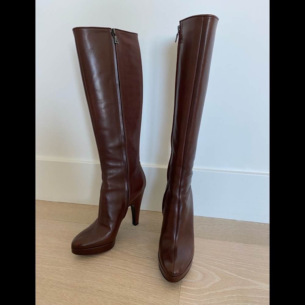 PRADA Calzature Donna Knee High Brown Boots 5.5 - Picture 4 of 7
